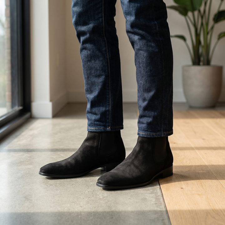 Mens Premium Leather Chelsea Boots Slip On Dress Shoes Comfortable