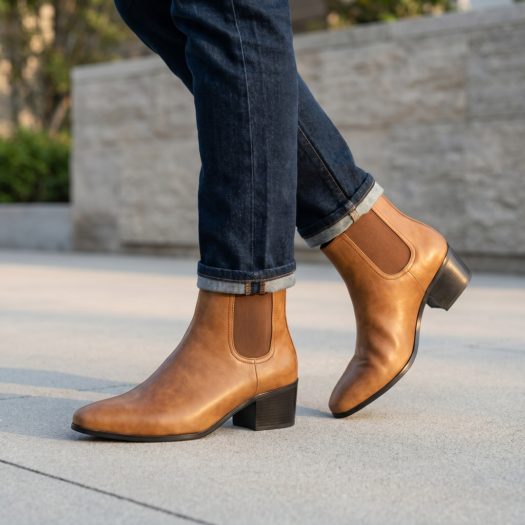 Men's Synthetic Leather High Top Chelsea Boots With Side Zipper