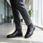 Mens Polished Leather Chelsea Boots With Elastic Side Panels For Easy Slip