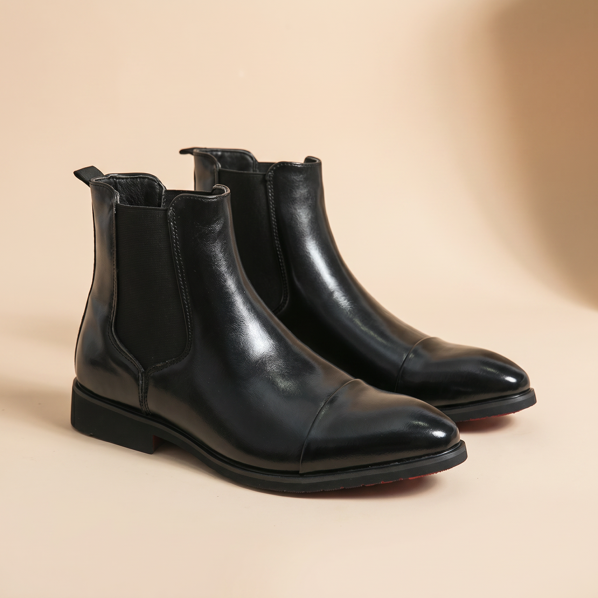 Mens Polished Leather Chelsea Boots With Elastic Side Panels For Easy Slip
