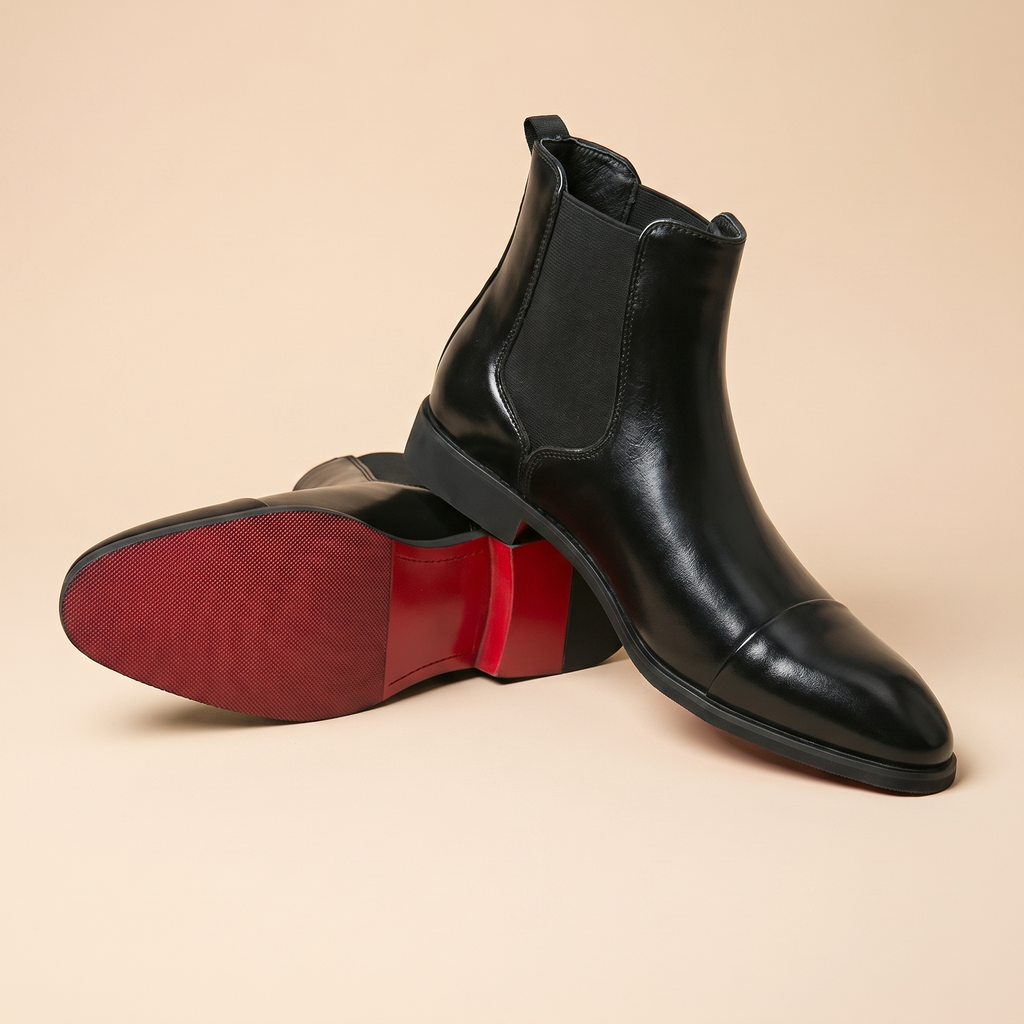 Mens Polished Leather Chelsea Boots With Elastic Side Panels For Easy Slip