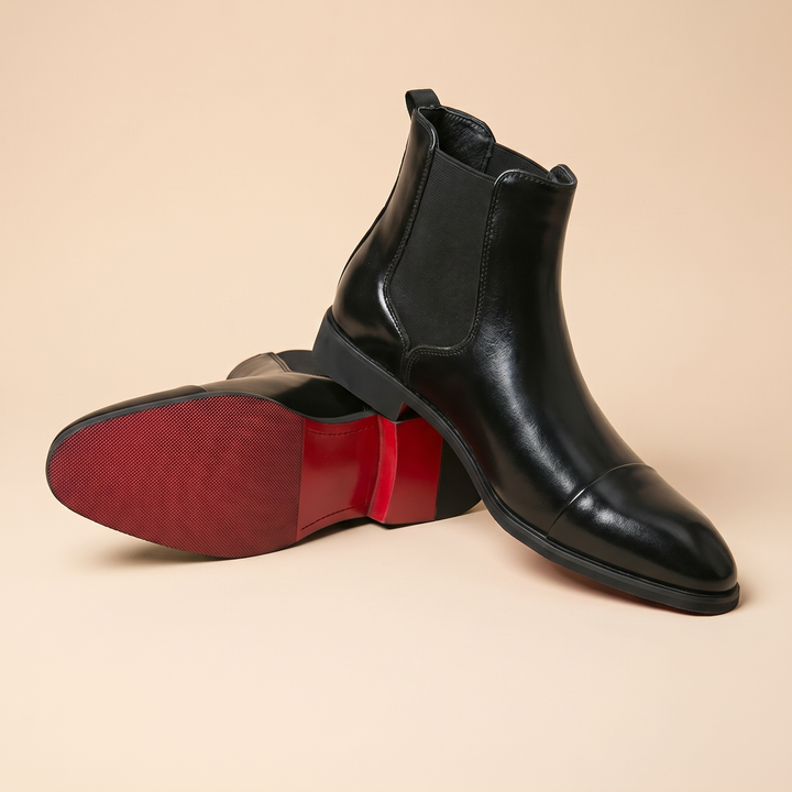 Mens Polished Leather Chelsea Boots With Elastic Side Panels For Easy Slip