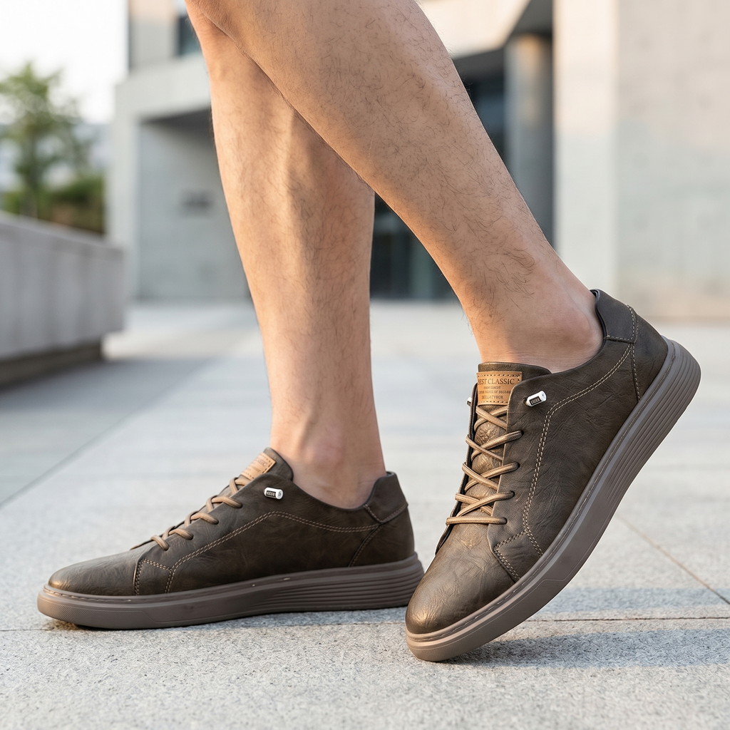 Men's Genuine Leather Sneakers | Comfortable Lightweight Casual Trainers