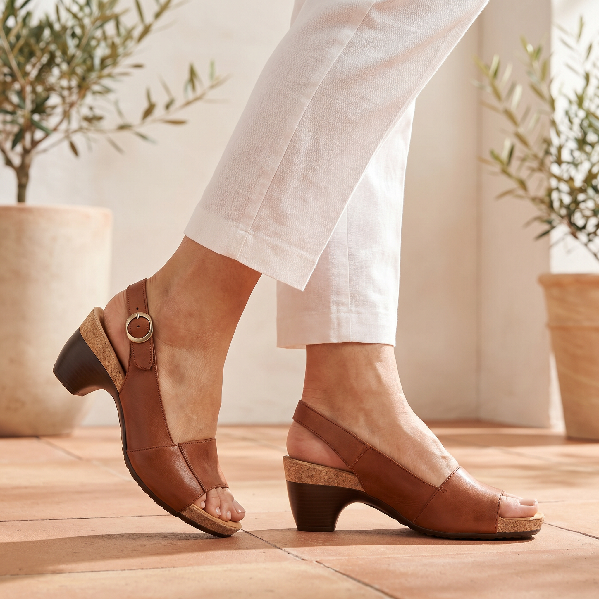 Women's Leather Slingback Sandals | Stylish Comfortable Low Heel Footwear