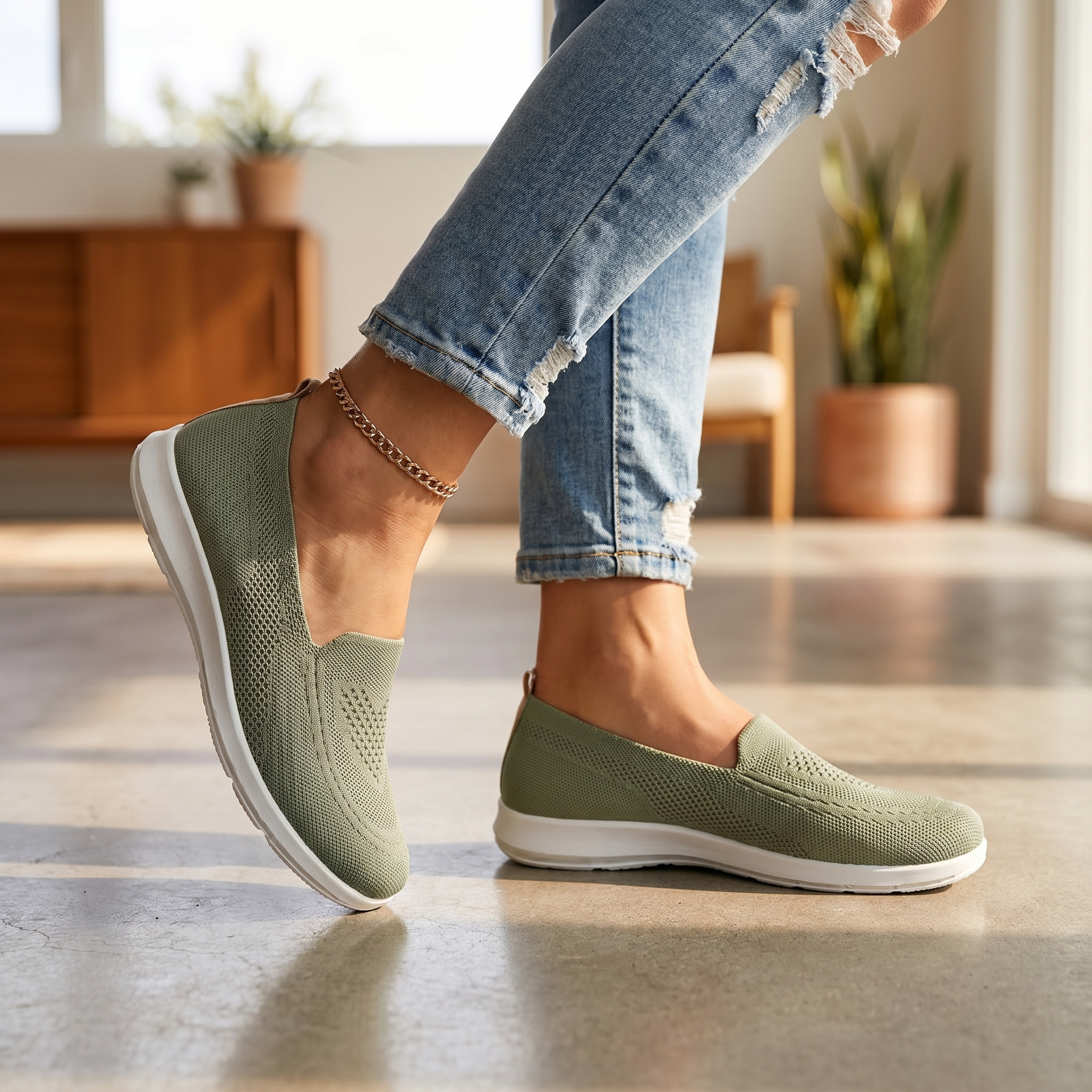 Women's Breathable Knit Sneakers | Comfortable Slip-On Walking Shoes