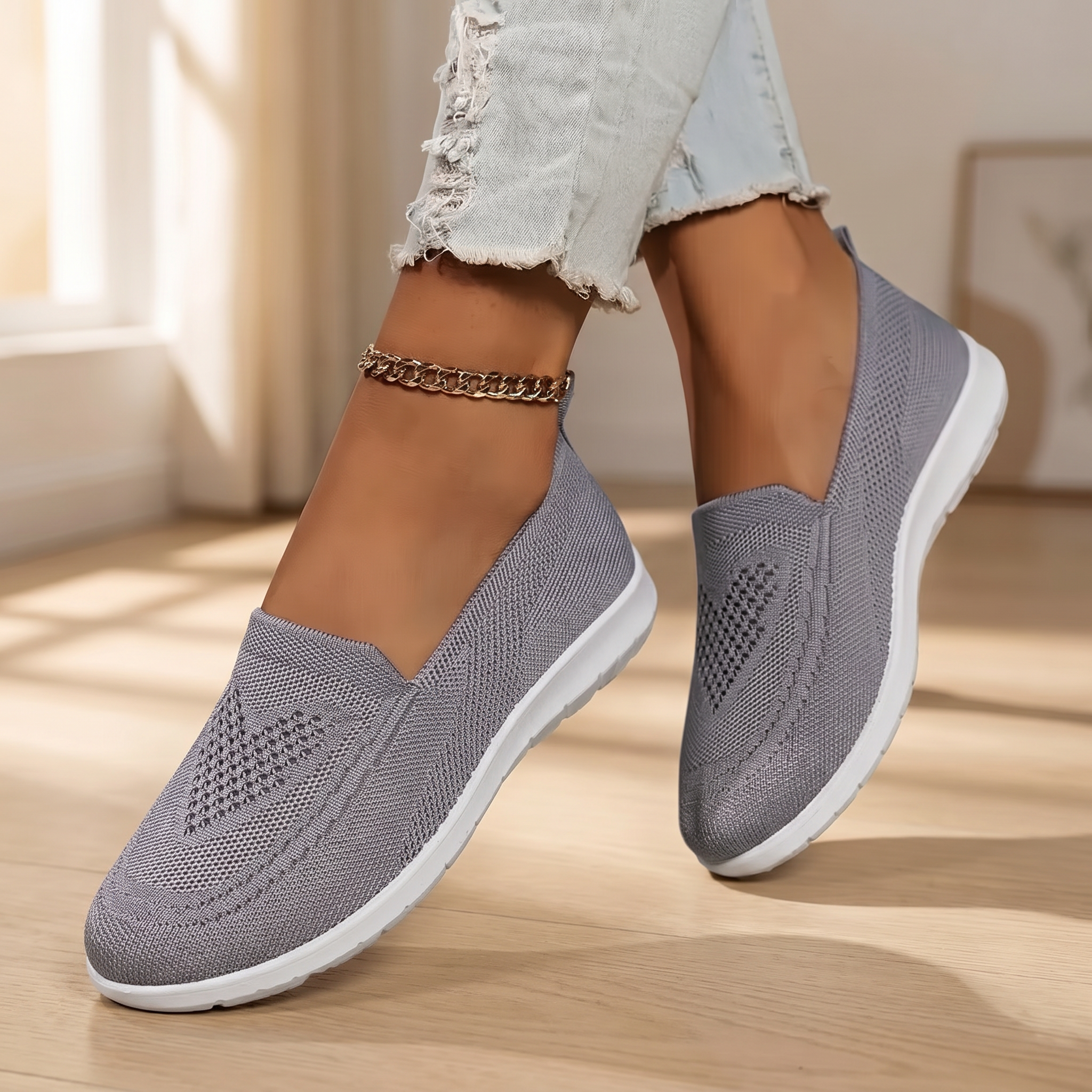 Women's Breathable Knit Sneakers | Comfortable Slip-On Walking Shoes
