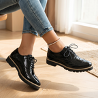 Women's Polished Patent Leather Brogue Shoes Oxford Style Elegant Footwear