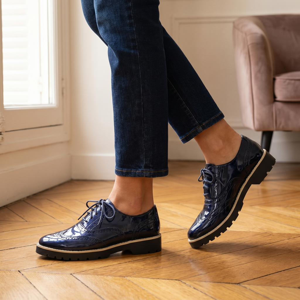 Women's Polished Patent Leather Brogue Shoes Oxford Style Elegant Footwear