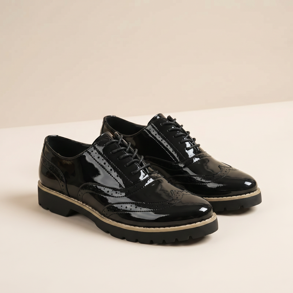 Women's Polished Patent Leather Brogue Shoes Oxford Style Elegant Footwear