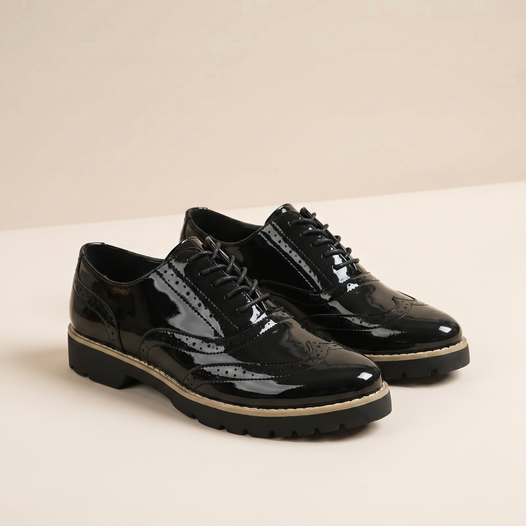 Women's Polished Patent Leather Brogue Shoes Oxford Style Elegant Footwear