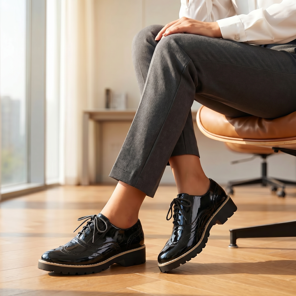 Women's Polished Patent Leather Brogue Shoes Oxford Style Elegant Footwear