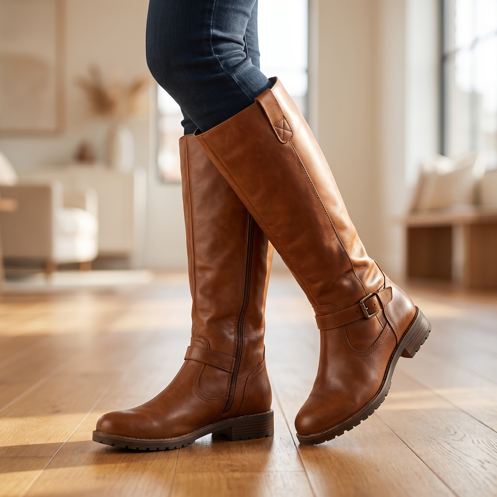 Women's Durable PU Leather Knee High Boots With Supportive Warm  Footwear