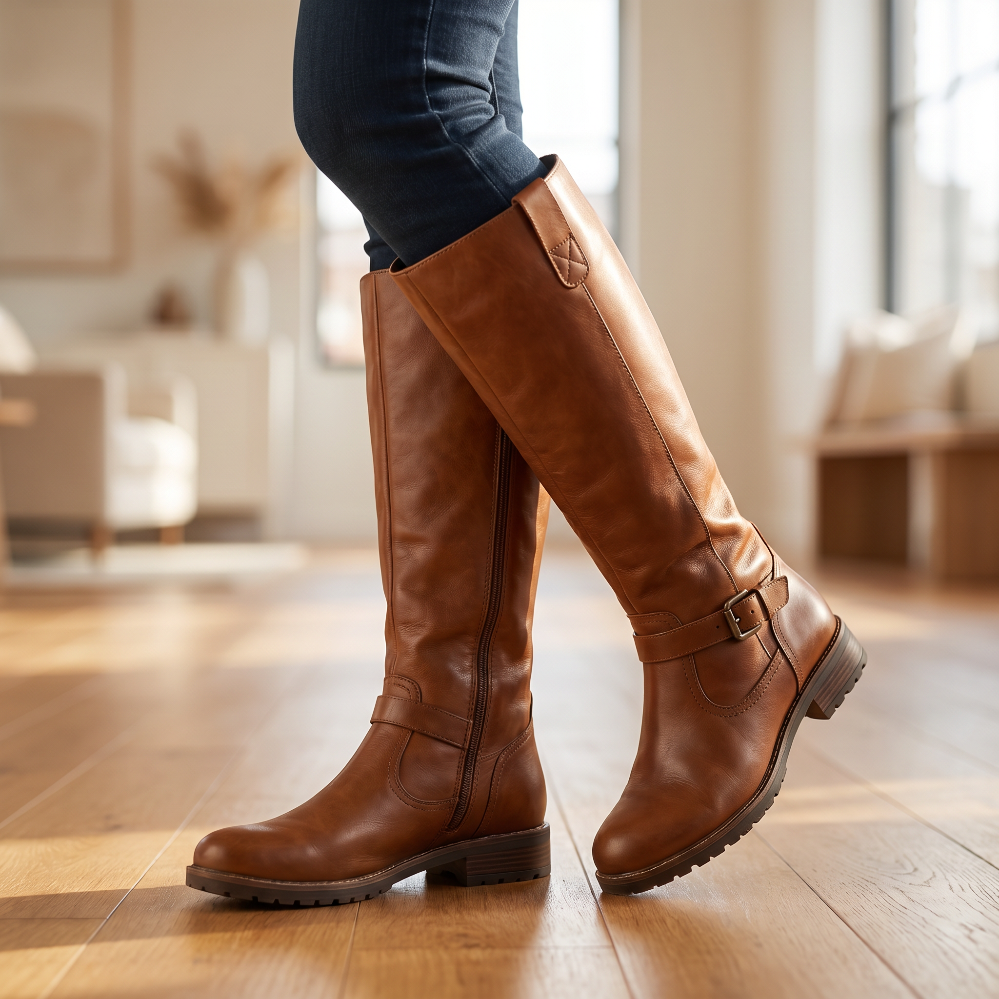 Women's Durable PU Leather Knee High Boots With Supportive Warm  Footwear