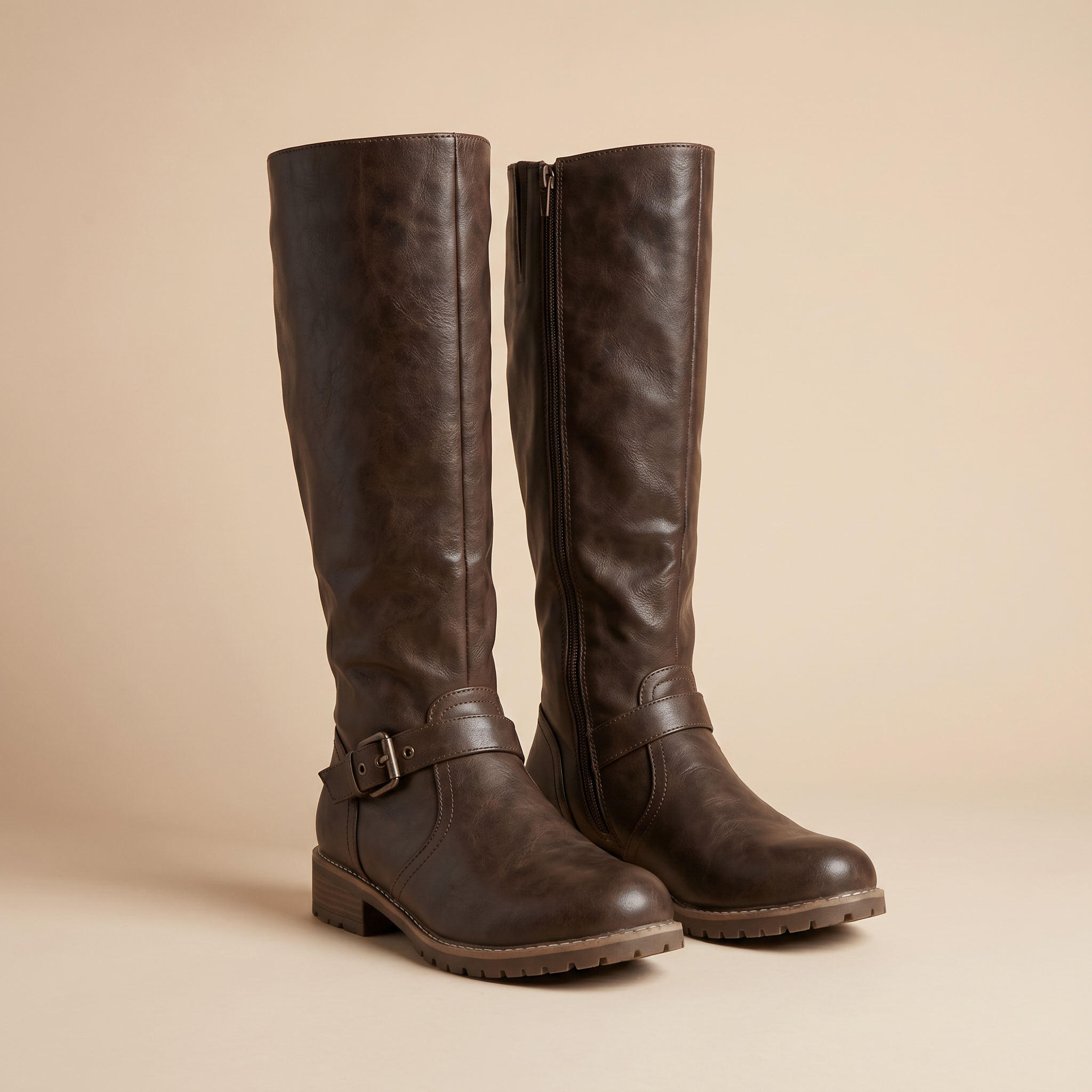 Women's Durable PU Leather Knee High Boots With Supportive Warm  Footwear