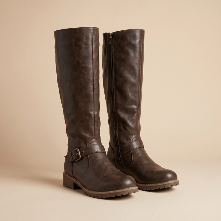 Women's Durable PU Leather Knee High Boots With Supportive Warm  Footwear
