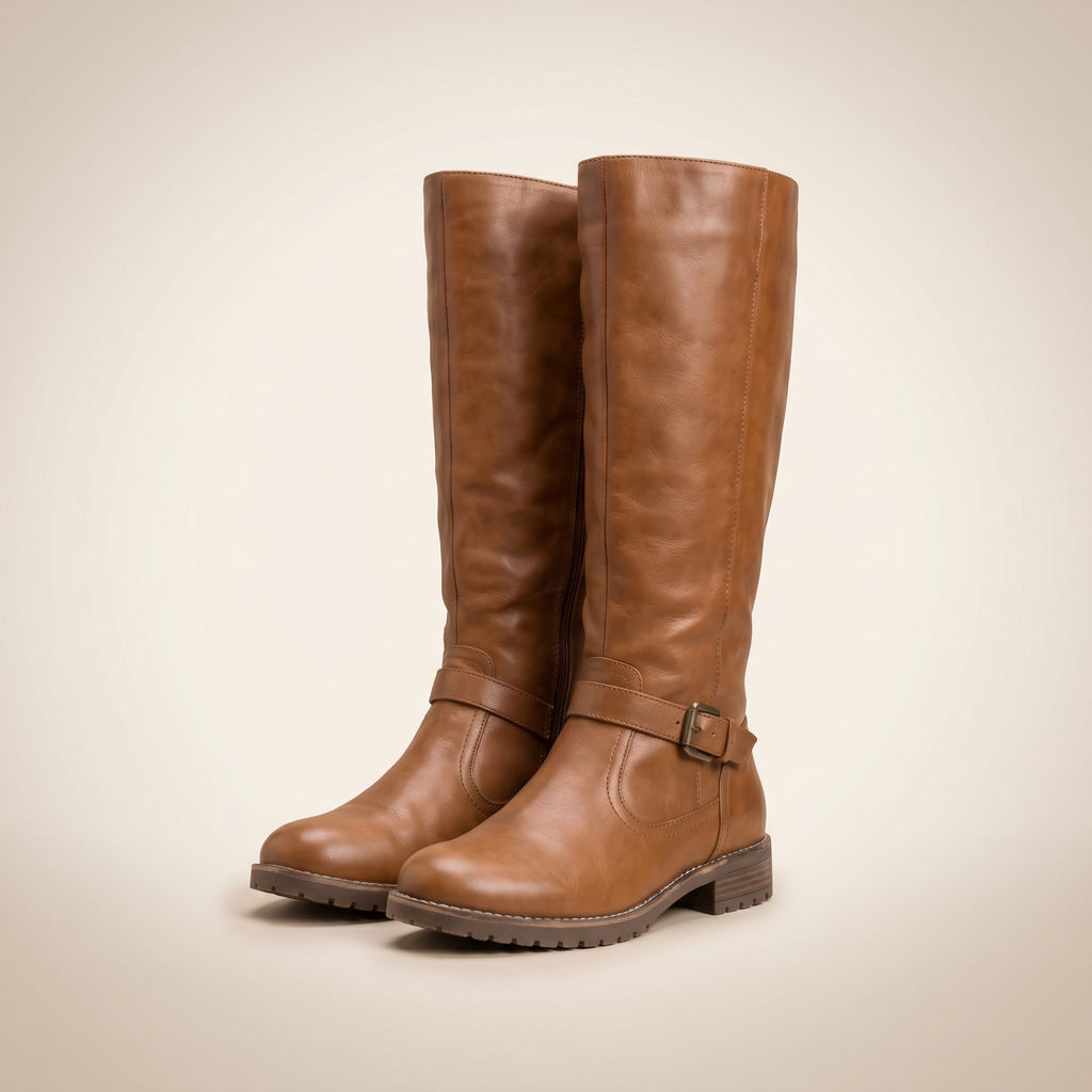 Women's Durable PU Leather Knee High Boots With Supportive Warm  Footwear