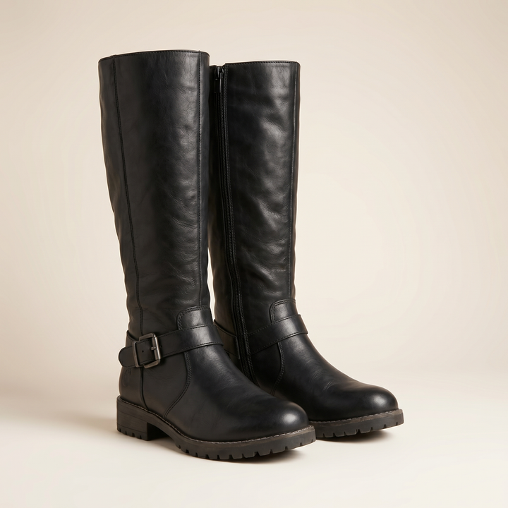 Women's Durable PU Leather Knee High Boots With Supportive Warm  Footwear