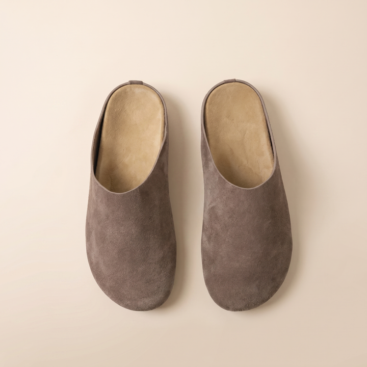 Womens Soft Cowhide Suede Clogs Comfortable Slip On Footwear