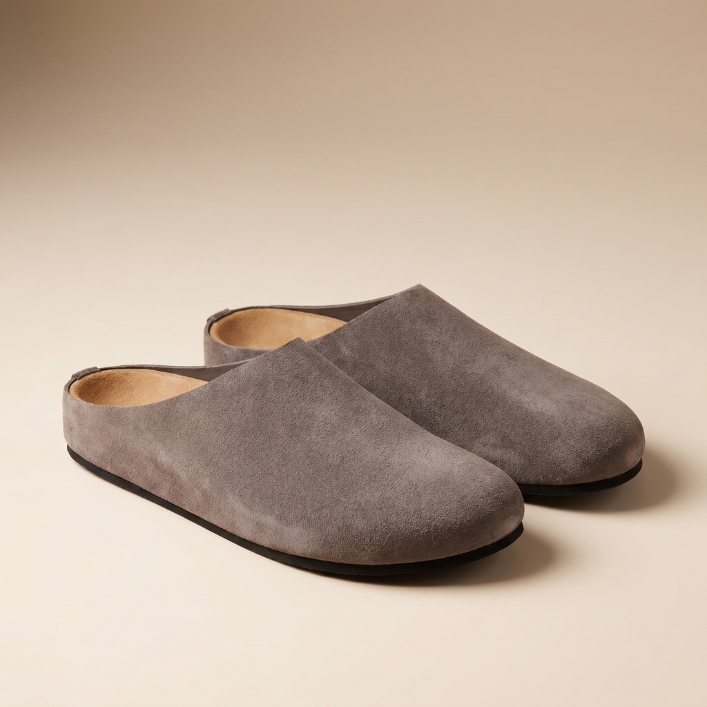 Womens Soft Cowhide Suede Clogs Comfortable Slip On Footwear