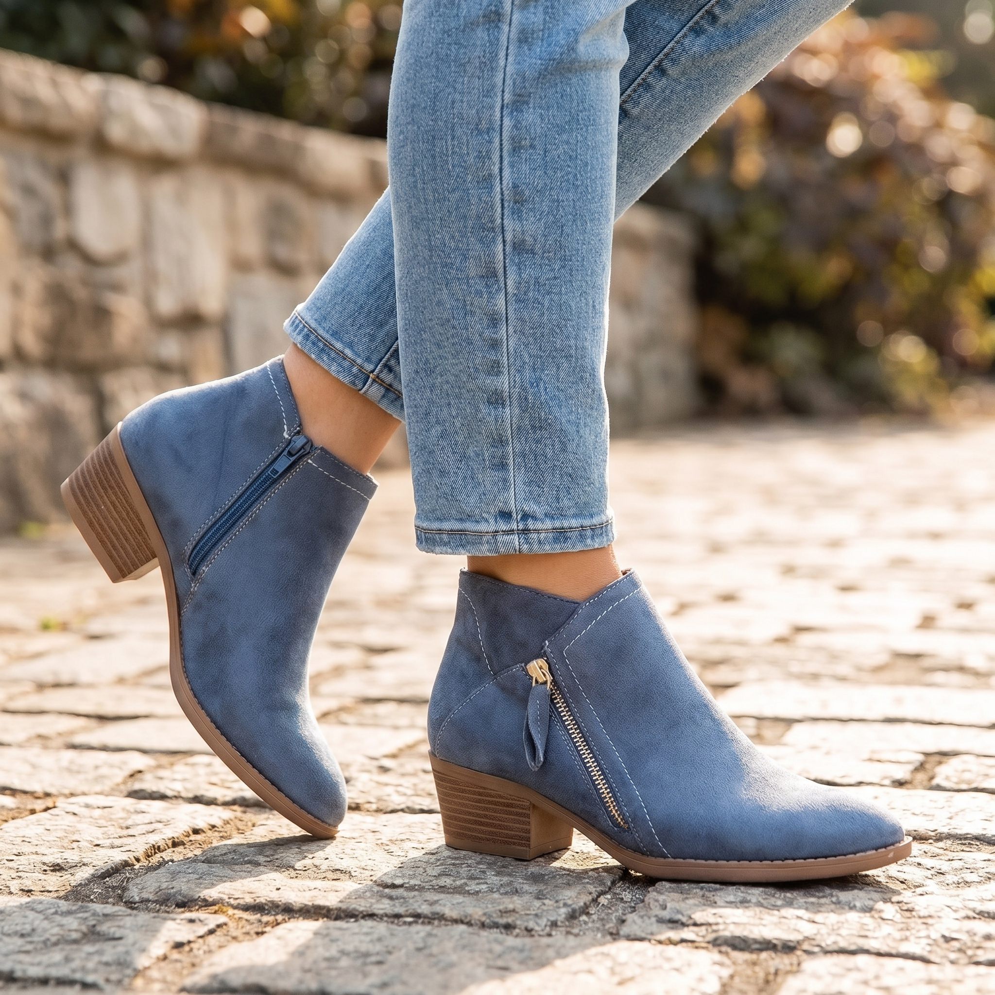 Women's Suede Block Heel Boots With Arch Support