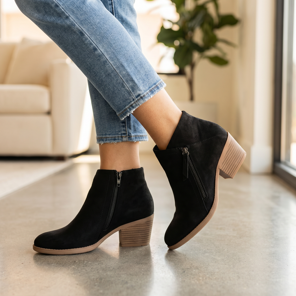 Women's Suede Block Heel Boots With Arch Support