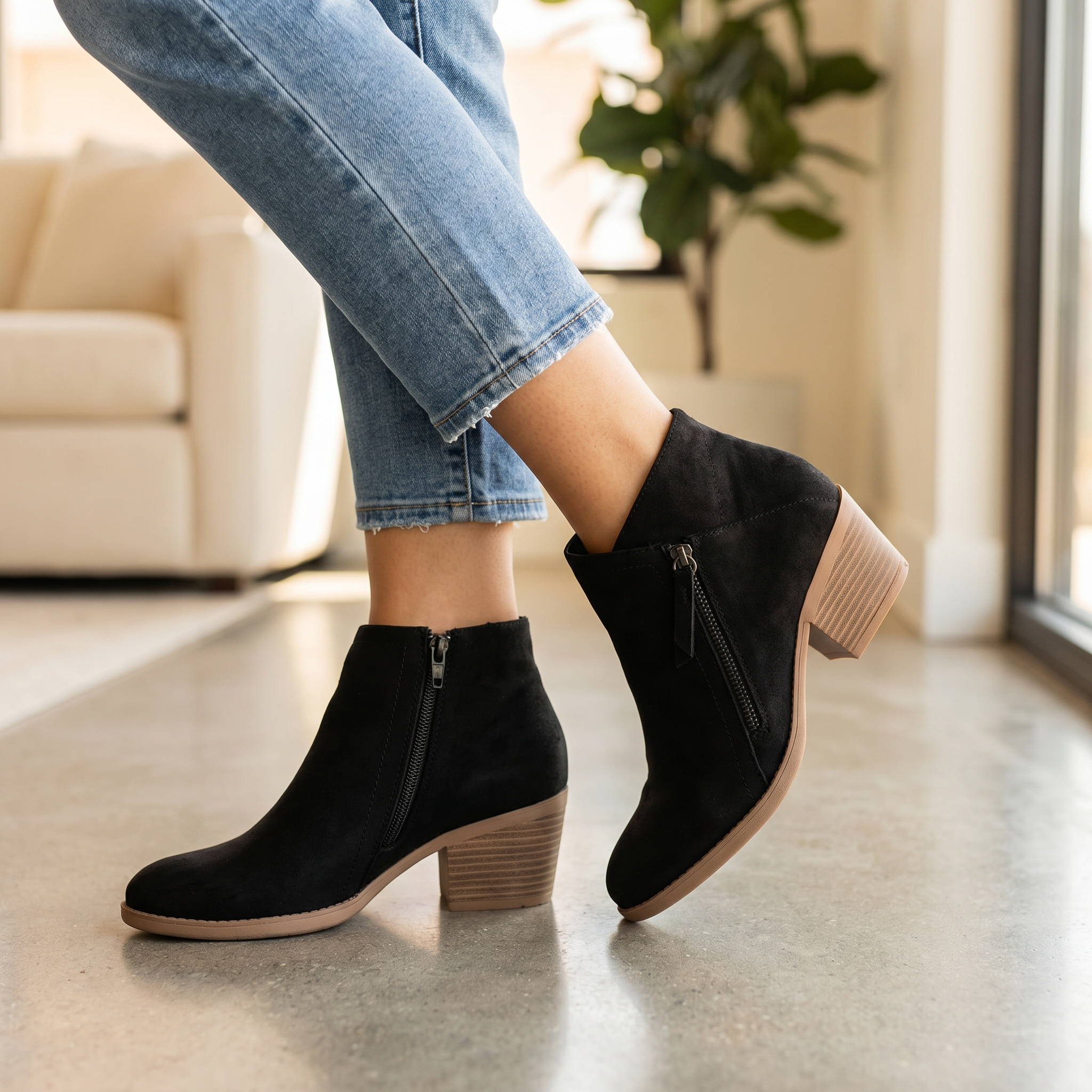 Women's Suede Block Heel Boots With Arch Support