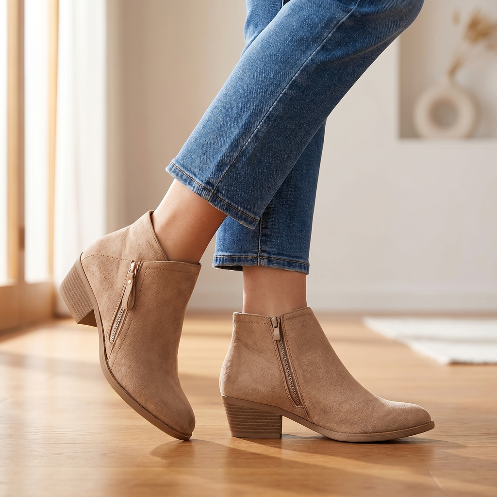 Women's Suede Block Heel Boots With Arch Support
