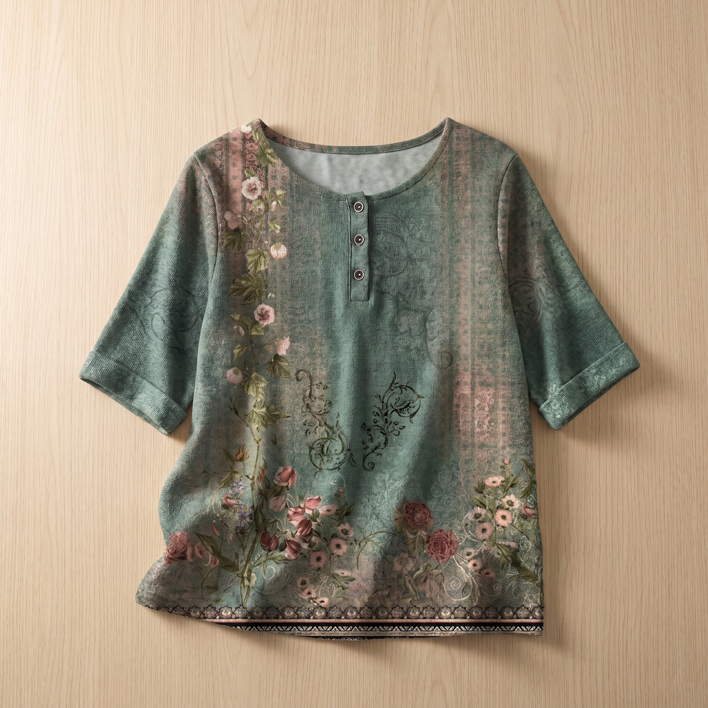 Women's Soft Floral Blouse | Elegant Vintage-Inspired Relaxed Fit Top