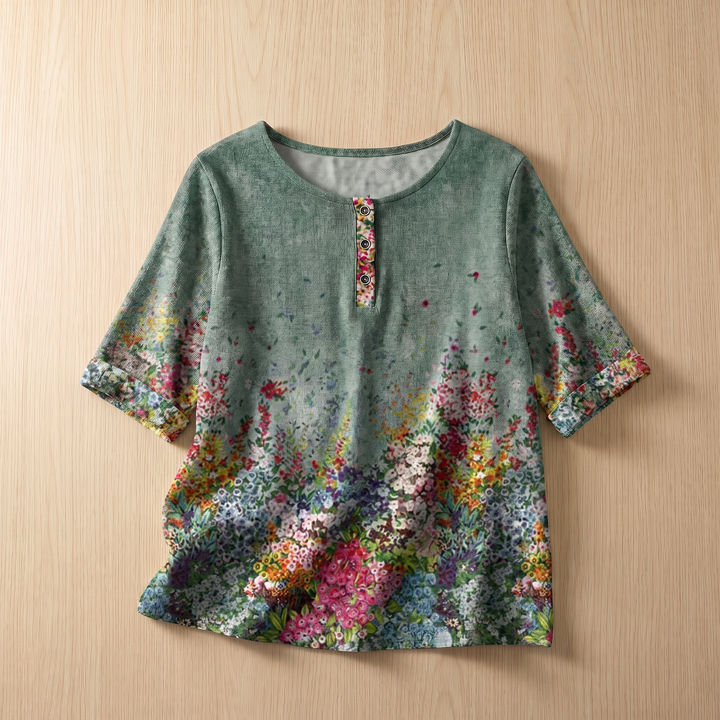 Women's Soft Floral Blouse | Elegant Vintage-Inspired Relaxed Fit Top