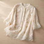 Women's Light Cotton Blouse | Elegant Floral Embroidered Summer Top