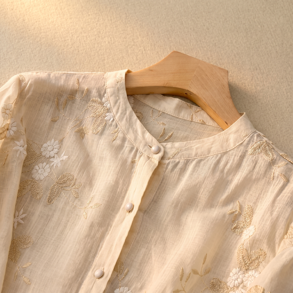 Women's Light Cotton Blouse | Elegant Floral Embroidered Summer Top