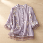 Women's Light Cotton Blouse | Elegant Floral Embroidered Summer Top