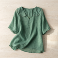Women's Cotton White Vintage Inspired Long Sleeve Blouse For Timeless Casual Elegance