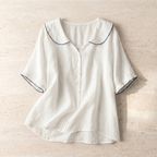 Women's Cotton White Vintage Inspired Long Sleeve Blouse For Timeless Casual Elegance