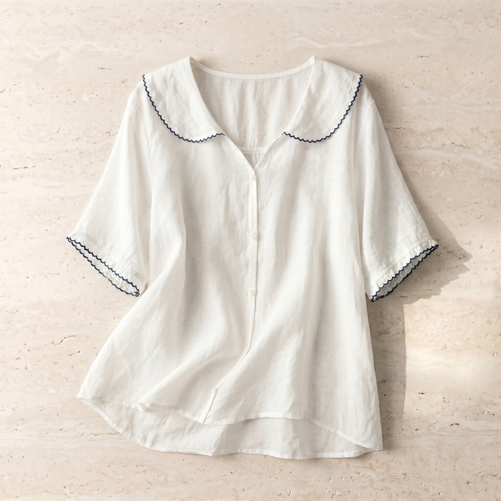 Women's Cotton White Vintage Inspired Long Sleeve Blouse For Timeless Casual Elegance