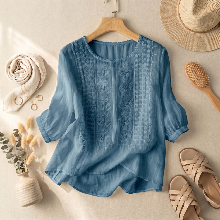 Women's Floral Embroidered Blouse | Relaxed Fit Summer Top