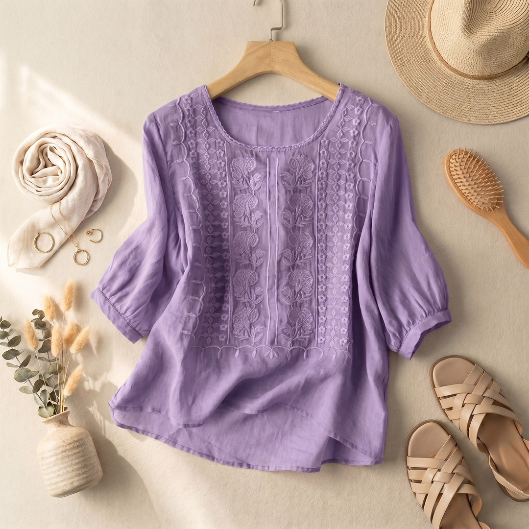 Women's Floral Embroidered Blouse | Relaxed Fit Summer Top