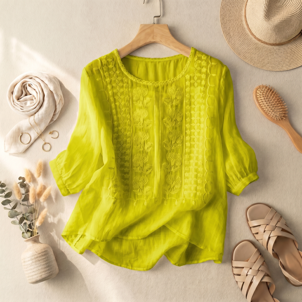 Women's Floral Embroidered Blouse | Relaxed Fit Summer Top