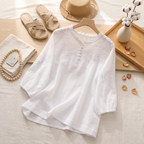 Women's Lightweight Floral Embroidered Blouse | Elegant Button-Front Top