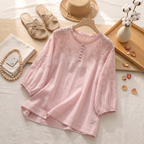 Women's Lightweight Floral Embroidered Blouse | Elegant Button-Front Top