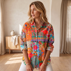 Women's Lightweight Colorful Blouse | Vibrant Playful Print Summer Top