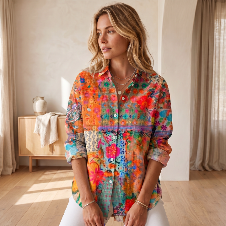 Women's Lightweight Colorful Blouse | Vibrant Playful Print Summer Top