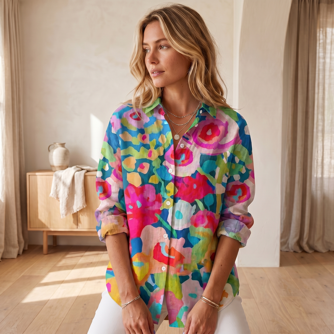 Women's Lightweight Colorful Blouse | Vibrant Playful Print Summer Top
