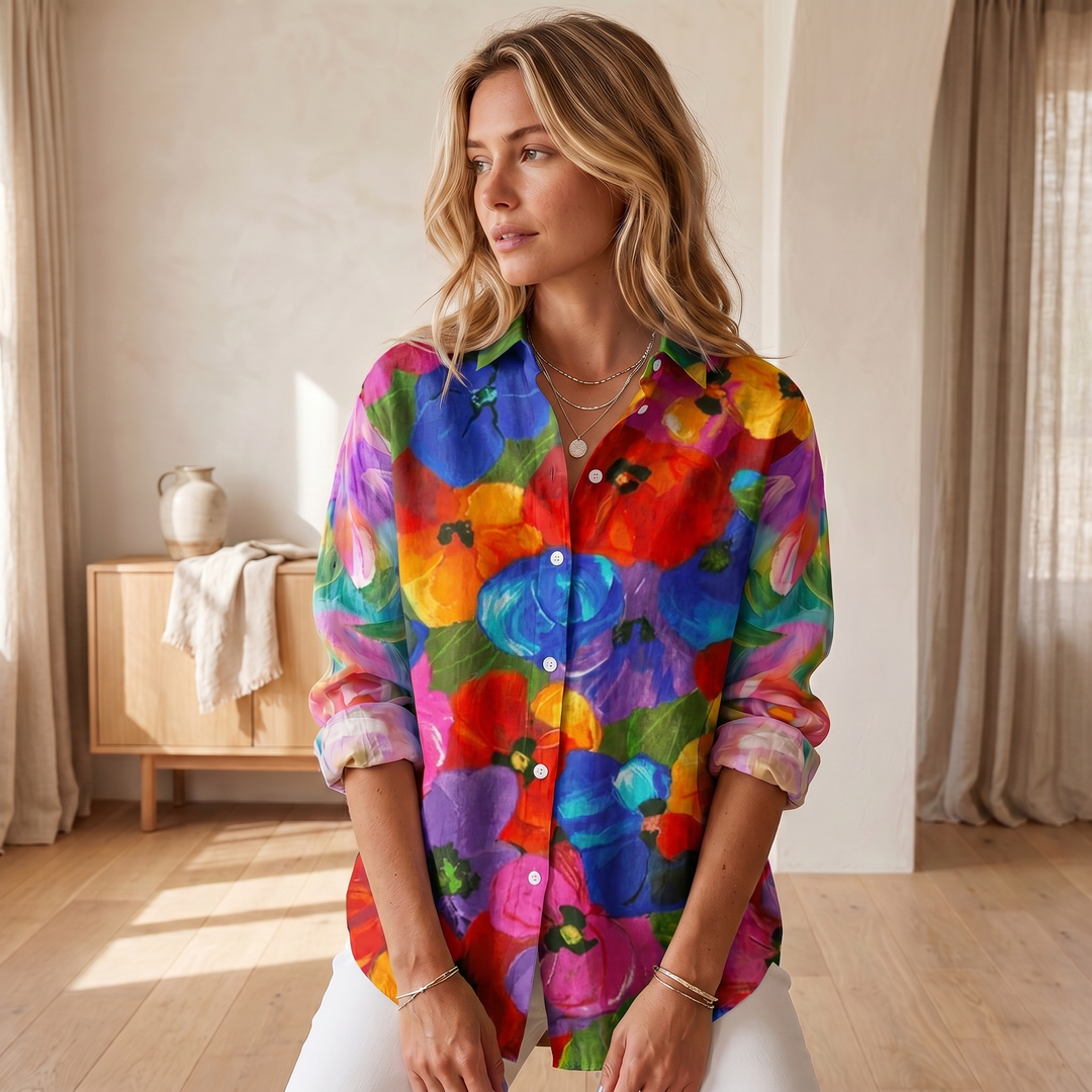 Women's Lightweight Colorful Blouse | Vibrant Playful Print Summer Top