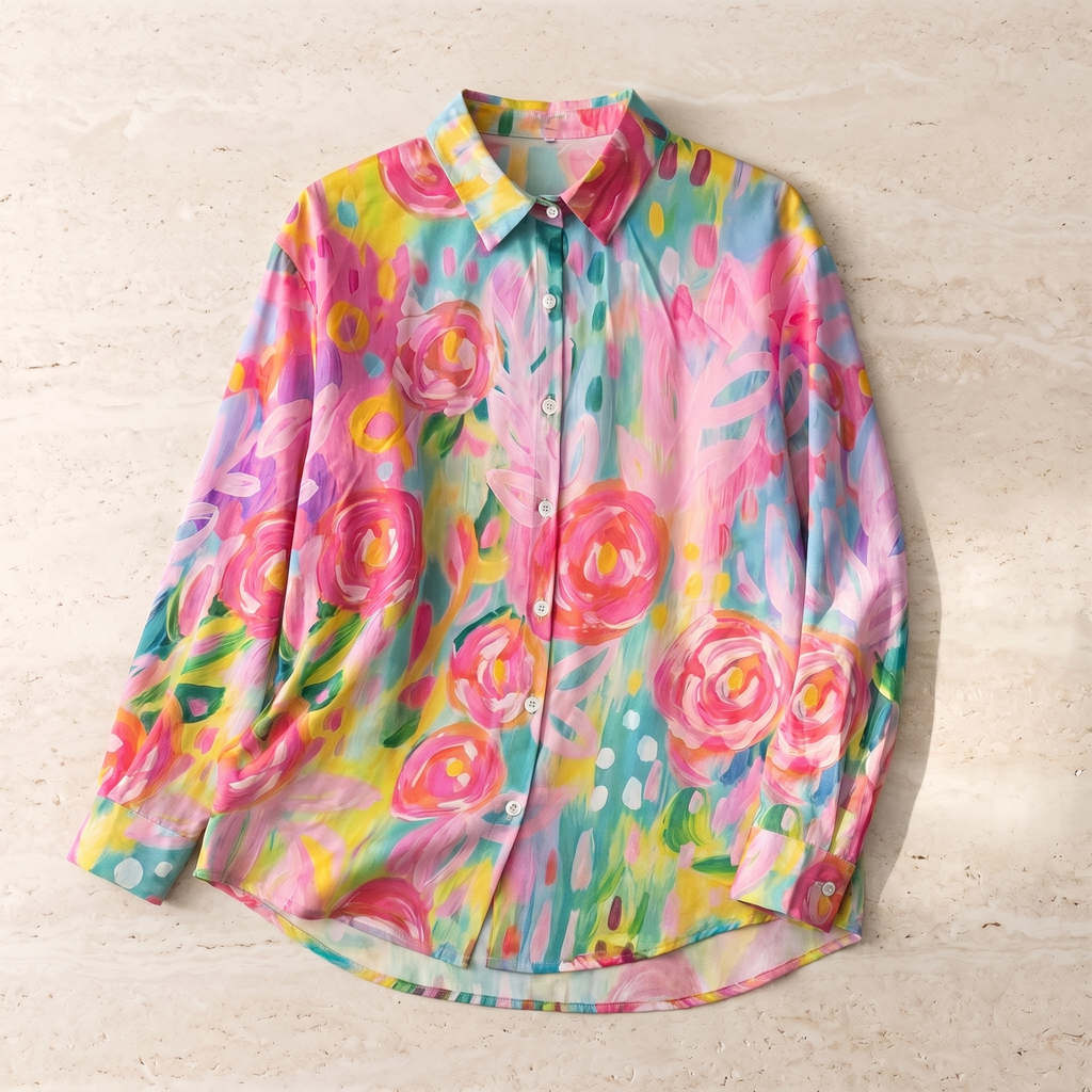 Women's Lightweight Colorful Blouse | Vibrant Playful Print Summer Top