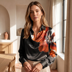 Women's Silk Blouse | Elegant V-Neck Lightweight Top with Soft Shimmering Finish