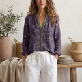 Women's Soft Botanical Print Blouse With Elegant Relaxed Fit And Long Sleeve Summer Top
