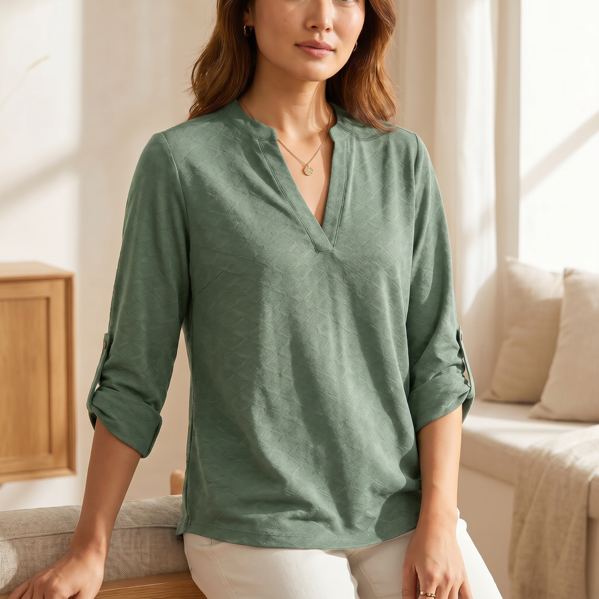 Women's Soft V-Neck Blouse | Elegant Regular Fit Long Sleeve Top for Everyday Wear