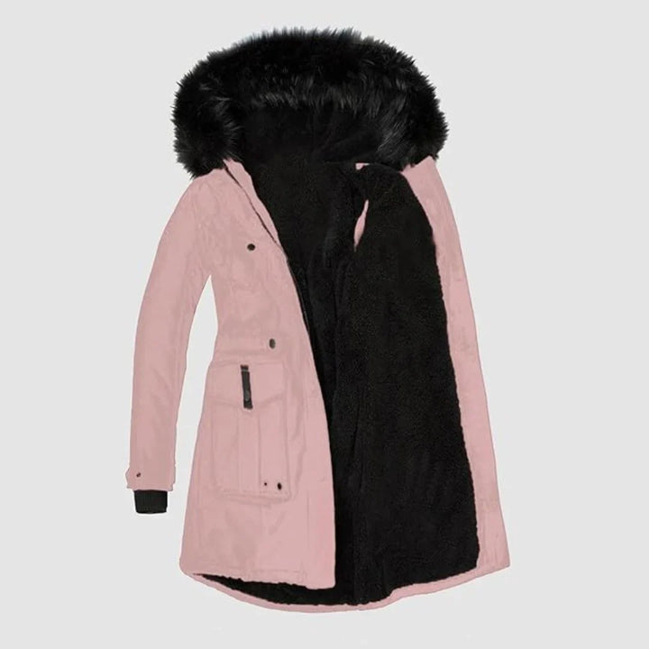 Winter Hooded Parka Women Faux Fur Trim Drawstring Waist Coat