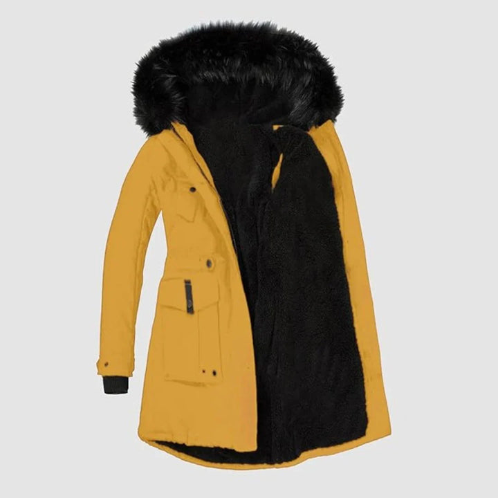 Winter Hooded Parka Women Faux Fur Trim Drawstring Waist Coat
